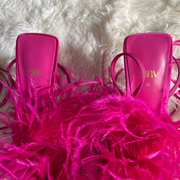 Zara Pink Feather Heels - Picture 5 of 13
